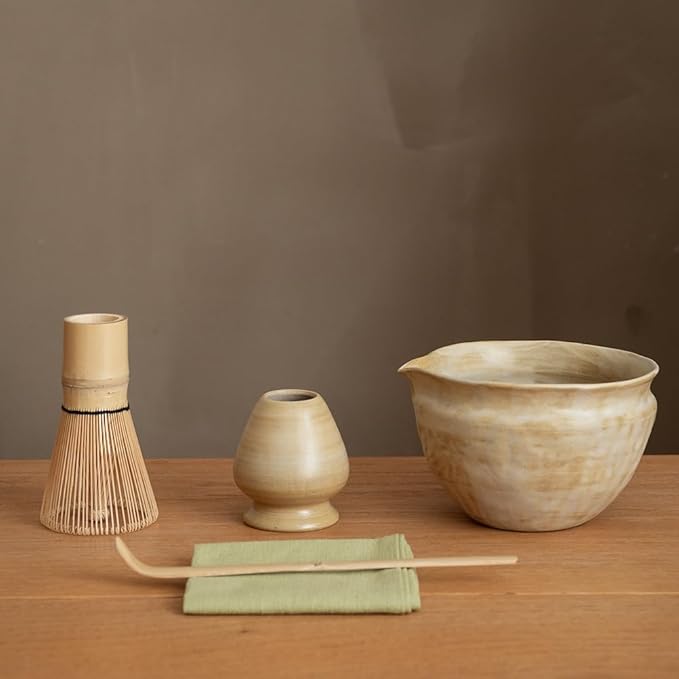 6-pcs Japanese Matcha Whisk Set with Handmade Wabi-Sabi Ceramic Bowl(Chawan),Bamboo Chasen, Whisk Ho