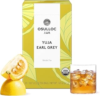 OSULLOC Yuja Earl Grey (Natural bergamot flavor, Yuju), USDA Organic, Premium Teabags from Jeju Island, 20 count, 1.41 oz, 40g