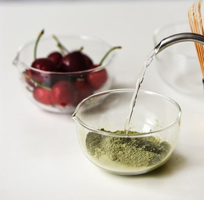 Glass Matcha Bowl With Pouring Spout, Ceremonial Mixing Chawan, 4.5 in, Clear Japanese Style Matcha Green Tea Cup