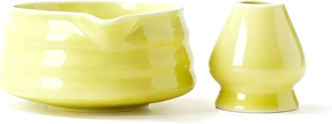 Matcha Bowl with Pour Spout & Whisk Holder, Traditional Japanese Ceramic Chawan Tea Set, Thick Non-Slip Matcha Mixing Bowl for Whisking & Pouring