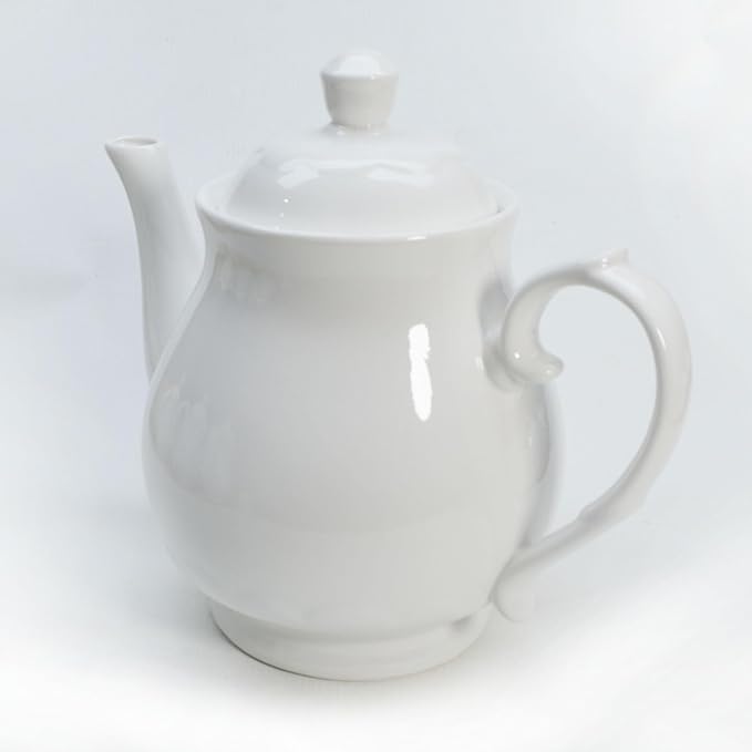 White Porcelain Teapot, Lotus Tea Pot Coffee Tea Water Pot Vintage Ceramic Gooseneck Kettle (59oz)