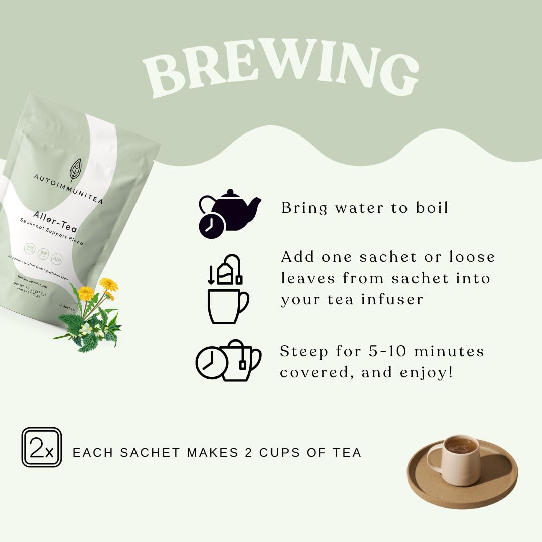 Organic Stinging Nettle Tea Loose Leaf Tea Bags – Soothing Tea for Allergy Relief and Sinus Relief, Lemon Balm, Licorice Root, Caffeine Free, AIP Herbal Seasonal Blend, 15 Count