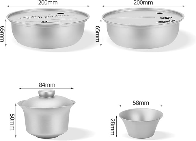 Portable Titanium Tea Set Lightweight 130ml Gaiwan & 4 Mini Teacups Storage Water Tea Tray Outdoor Picnic Hiking Chinese Gongfu Tea Kit Storage Bag