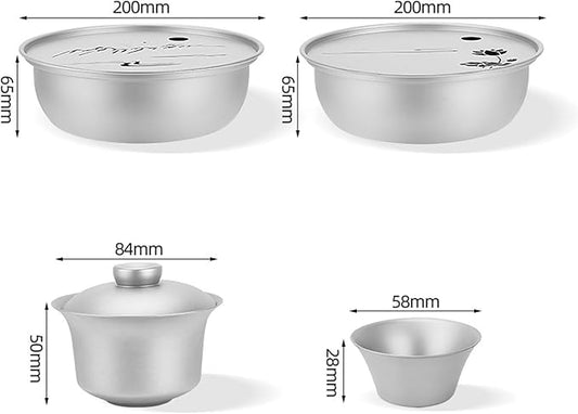 Portable Titanium Tea Set Lightweight 130ml Gaiwan & 4 Mini Teacups Storage Water Tea Tray Outdoor Picnic Hiking Chinese Gongfu Tea Kit Storage Bag RT046T / RT047T (Mountain River Sunrise)