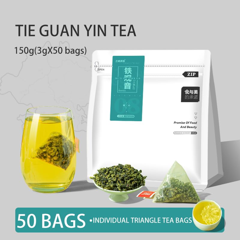 Tieguanyin Oolong Tea Bags 50 Count | Premium Chinese Iron Goddess of Mercy Tea | Orchid Aroma Floral Oolong Tea | Smooth Calm Energy Tea for Focus, Relaxation & Wellness