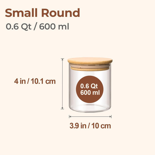 ComSaf Glass Storage Containers with Lids 0.6 Qt, 6 Pack Small Glass Jars