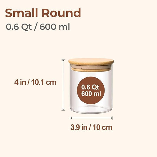 ComSaf Airtight Glass Food Storage Jars Set of 6, 0.6 Qt Clear Glass Food Storage Container with Sealing Wooden Lid, Stackable Spice Jar