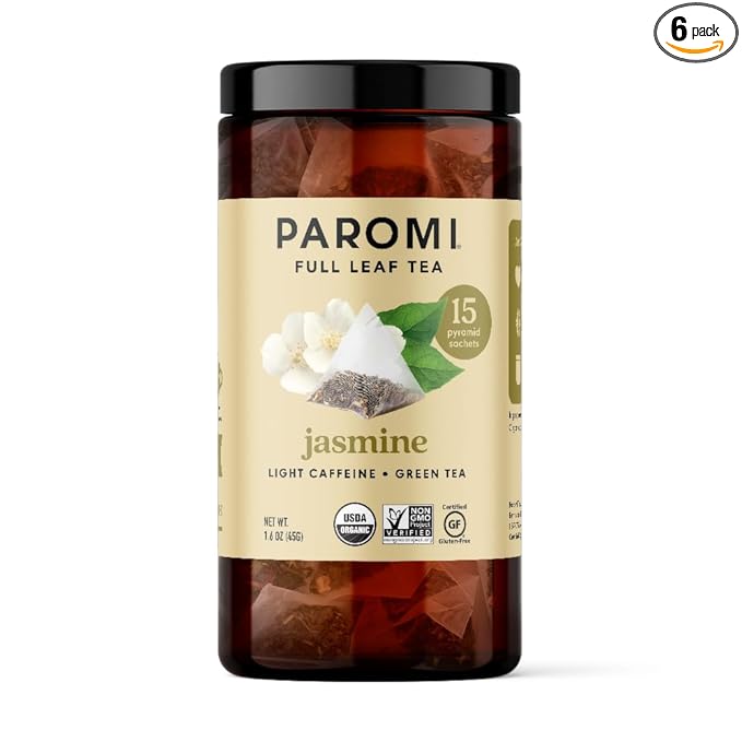 Paromi Jasmine Organic Green Tea, Signature Jar, 15 Count (Pack of 6)