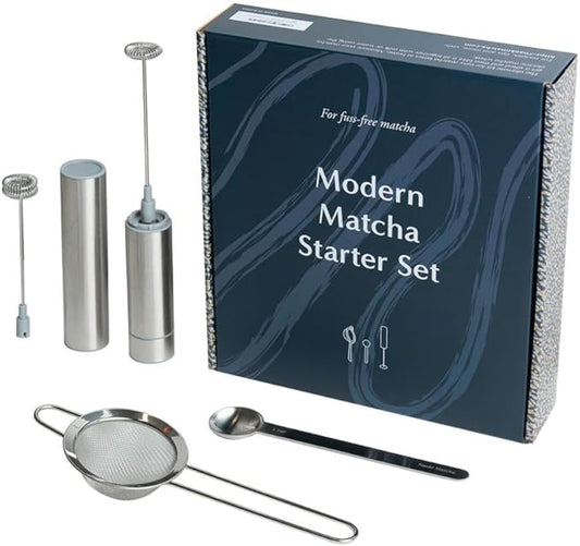 Naoki Matcha Modern Matcha Starter Set - Electric Matcha Whisk and Milk Frother with Single and Double Frother Head, Stainless Steel Spoon