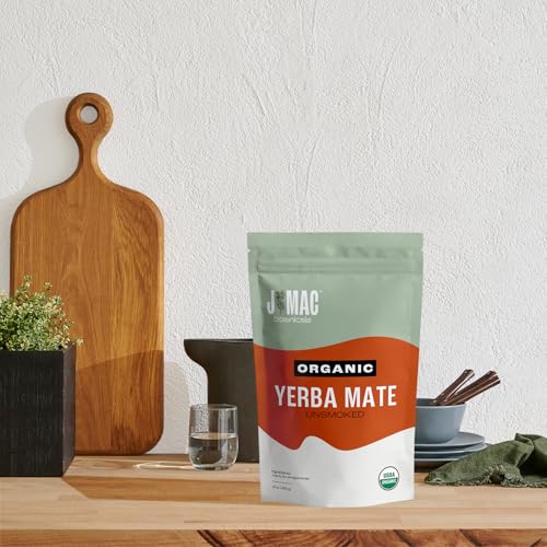 J Mac Botanicals Organic Yerba Mate Loose Leaf Tea, Unsmoked Natural Energy Herbal Tea, High Caffeine Coffee Alternative, Pure Leaf from Brazil, 1 lb
