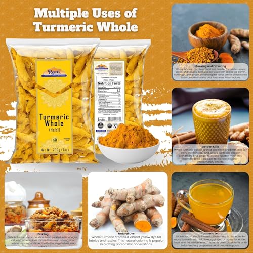 Rani Turmeric (Haldi) Root Whole Spice, Dried 7oz (200g) ~ All Natural | 100% Pure | Vegan | Gluten Friendly | NON-GMO | Kosher | Indian Origin