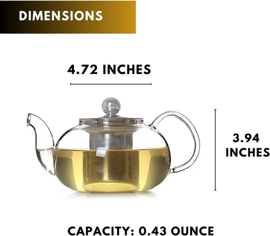 20 oz Clear Glass Teapot with Infuser, Borosilicate Stovetop Tea Pot | Borosilicate Glass, Stainless Steel Herbal Infuser, Heat Resistant, Kitchen Essentials, Loose Leaf Tea Maker with Handle