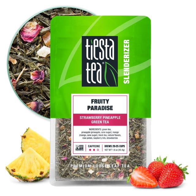 Tiesta Tea - Fruity Paradise, Strawberry Pineapple Green Tea, Premium Loose Leaf Blend, Tropical Fruit Flavor, Medium Caffeine, Hot or Iced, 20-25 Cups, 1.6oz Resealable Pouch
