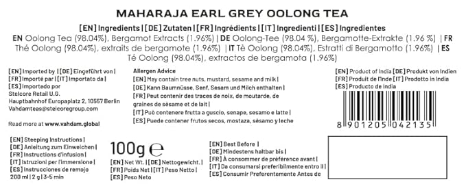 VAHDAM, Maharaja Earl Grey Oolong Tea Loose Leaf (50 Cups/3.53oz) Non GMO, Gluten Free | Oolong Tea Leaves | Loose Leaf Earl Grey Tea With Pure Bergamot Oil | Brew As Hot Or Iced Tea (Pack of 2)