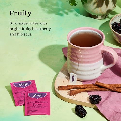 Yogi Spiced Blackberry Focus Tea, Vegan Friendly, Kosher, USDA Certified Organic, Non-GMO, 16 Tea Bags (Pack of 6)