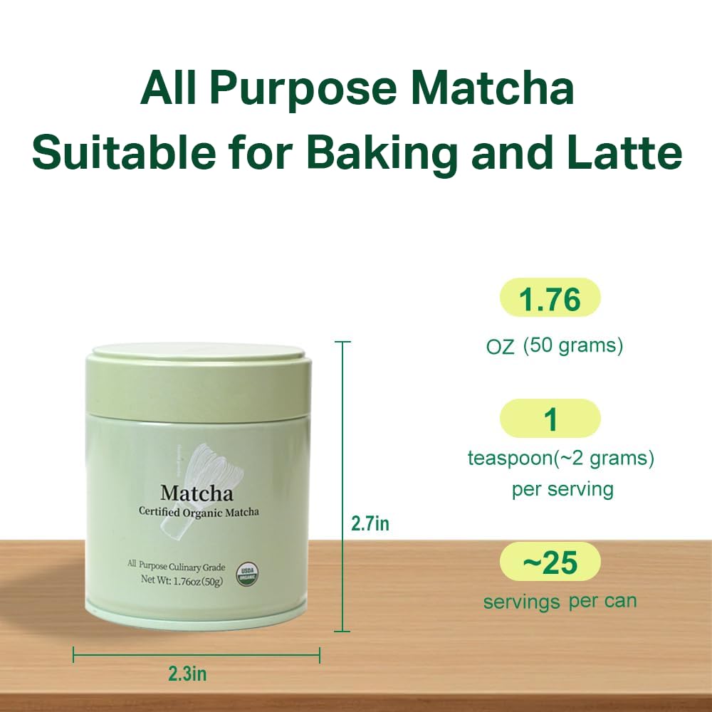 MatchAdmire Matcha Powder Premium First Harvest USDA Certified Organic Green Tea Matcha latte, Rich Flavor, 100% Vegan with No Fillers, Radiation-Free (50g Culinary Grade Matcha)