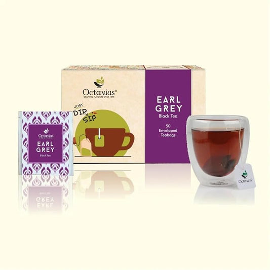 Octavius Earl Grey Black Tea Bags | Strong Indian CTC Tea for Milk | Rich & Malty Flavor | Premium Black Tea for Morning Energy | English Breakfast Style Tea | 50 Tea Bags Pack