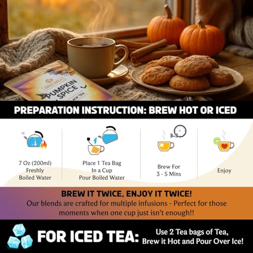 BREWIX, Pumpkin Spice Black Tea Bags (25 Pyramid Bags) | Cozy Fall Blend with Cinnamon, Ginger, Nutmeg & Clove | Caffeinated, Warm & Aromatic | Perfect for Autumn & Halloween