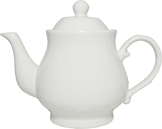 White Porcelain Teapot, Lotus Tea Pot Coffee Tea Water Pot Vintage Ceramic Gooseneck Kettle (26oz)