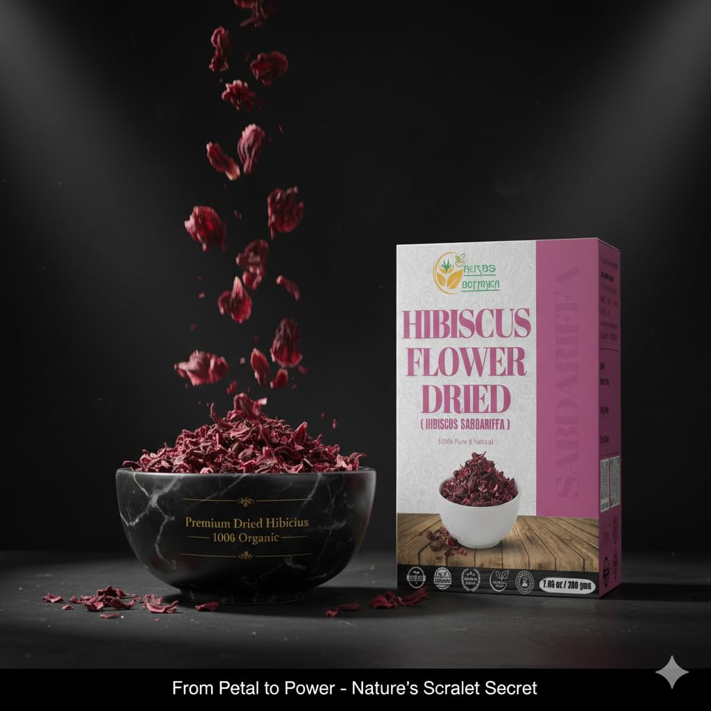Herbs Botanica Hibiscus Flower Dried Organic For Tea, Hair Growth, Flor De Jamaica Organica Whole Full Flower Petals Cake Decoration &amp; Cocktails 7.05 Oz / 200 Gms