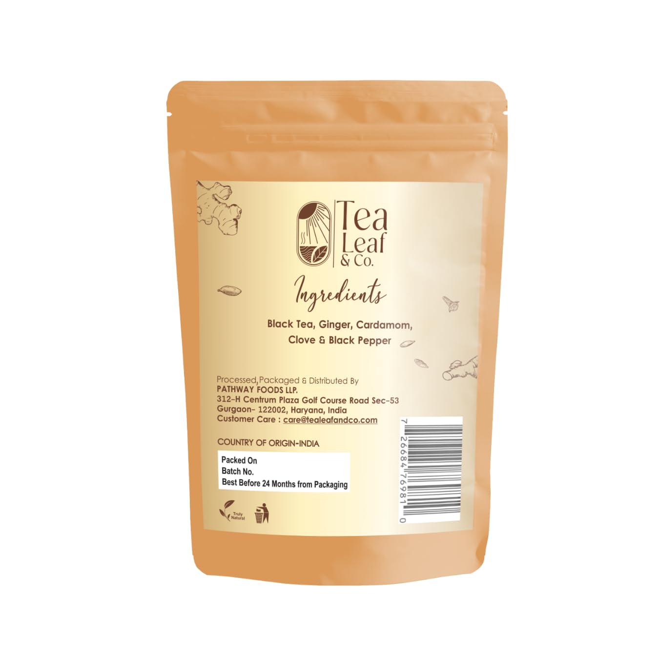 Tealeaf &amp; Co. Masala Chai - Loose Leaf Black Tea Blended with Organic Spices (Ginger, Cardamom, Black Pepper &amp; Cloves Whole Organic) - Low Caffeine (3.52oz/100gm)
