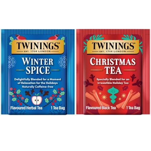 Twinings Holiday Sweet & Spicy Tea Variety 2-Pack – Caffeinated Tea and Caffeine-Free Winter Spice Herbal, Christmas Gift, 20 Tea Bags Ea