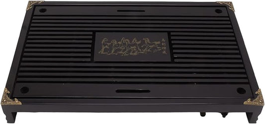 Chinese Tea Tray Drawer Type Wooden Drainage Water Storage Gongfu Tea Table Set for Home (Black)
