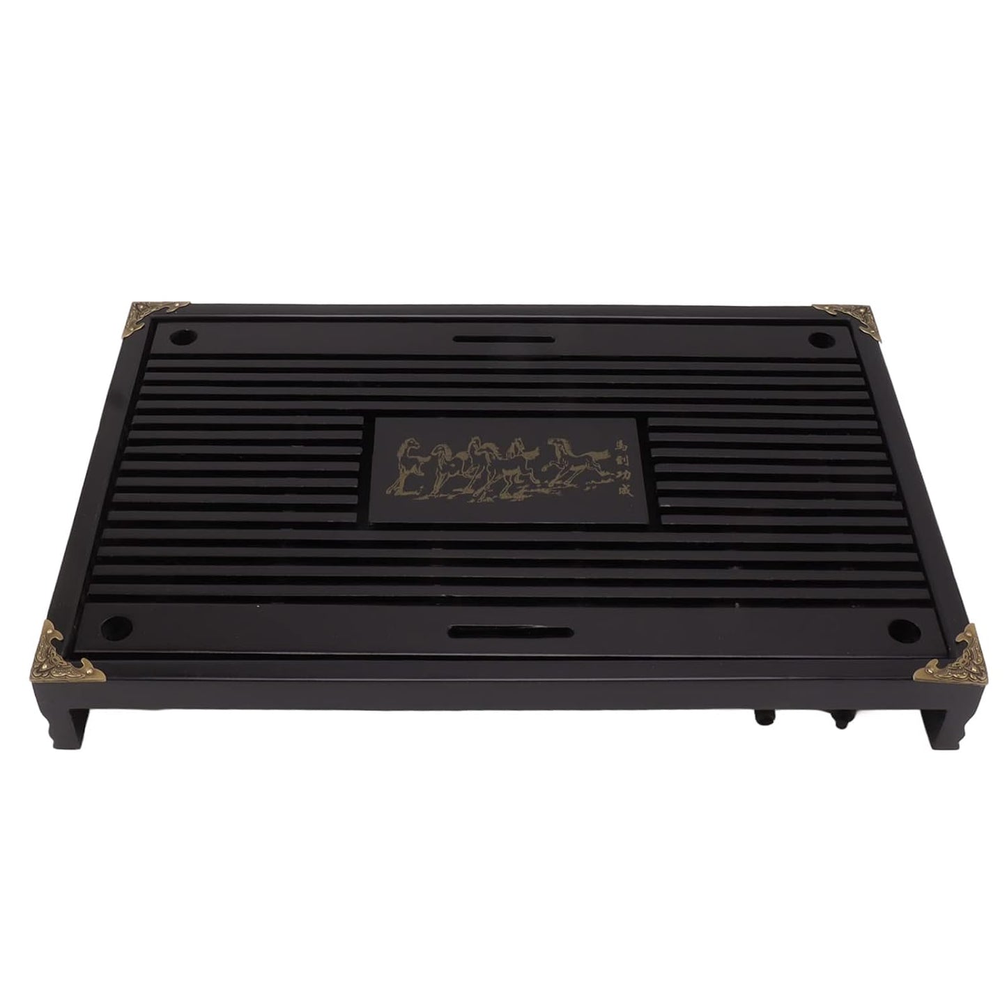 Chinese Tea Tray Drawer Type Wooden Drainage Water Storage Gongfu Tea Table Set for Home (Black)