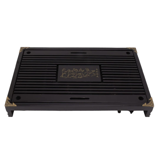Chinese Tea Tray Drawer Type Wooden Drainage Water Storage Gongfu Tea Table Set for Home (Black)