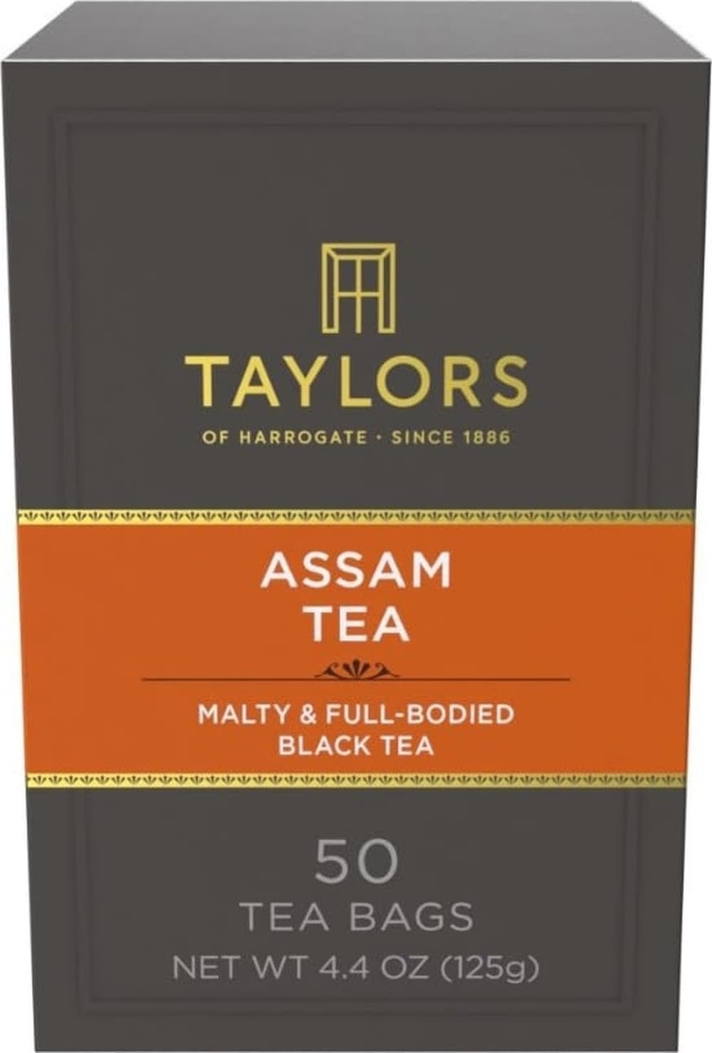 Taylors of Harrogate Assam Black Tea Bags, 50ct (Pack of 1) | Full-bodied, Satisfying and Malty, Caffeinated, Enjoy Hot or Iced, At Breakfast or with Milk. One 4.4 Oz Box.