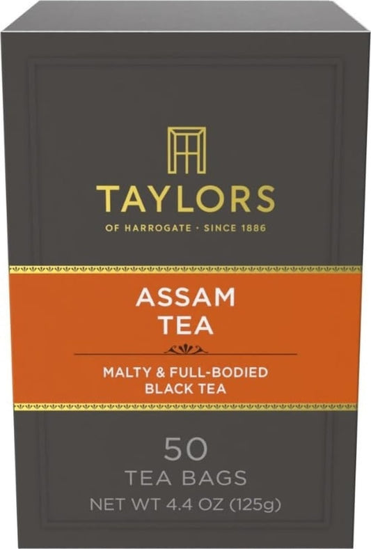 Taylors of Harrogate Assam Black Tea Bags, 50ct (Pack of 1) | Full-bodied, Satisfying and Malty, Caffeinated, Enjoy Hot or Iced, At Breakfast or with Milk. One 4.4 Oz Box.