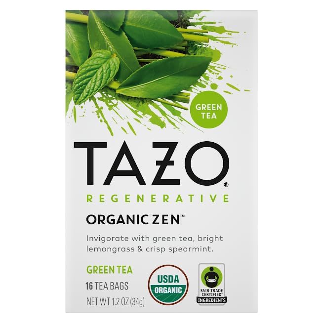 TAZO Tea Bags, Regenerative Organic: Refresh Mint Herbal Tea, Zen Green Tea, & Green Ginger Tea 16 CT (1ea) (Variety Pack)