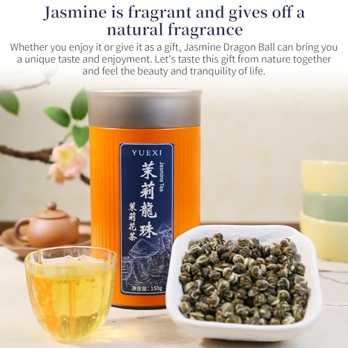Yuexi Jasmine Green Tea Jasmine Dragon Pearls Tea Loose Leaf Chinese Green Tea Sweet Aroma 茉莉花茶 特级 茉莉龙珠 绿茶 花茶 5.3oz/150g