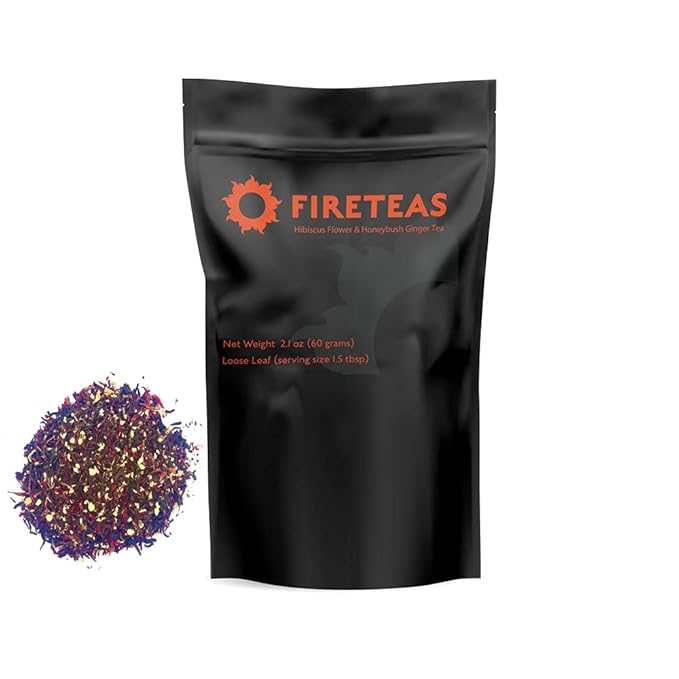Fire Teas Hibiscus Ginger Tea - Organic Hisbiscus Flowers, Ginger Granules - Tasty, Anti Oxidant Rich Blended Loose Leaf Tea