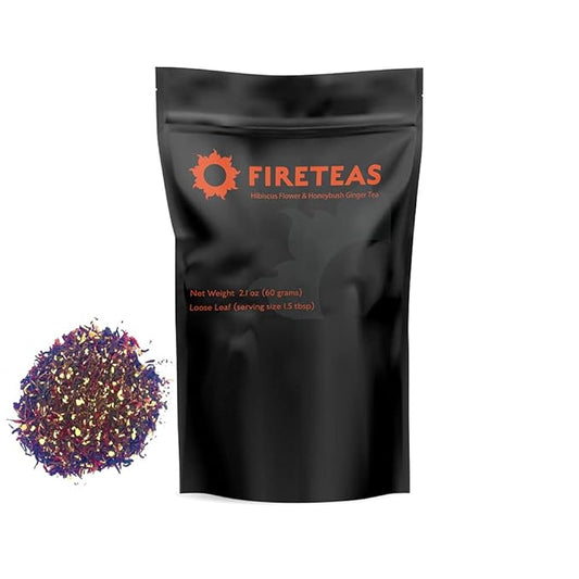 Fire Teas Hibiscus Ginger Tea - Organic Hisbiscus Flowers, Ginger Granules - Tasty, Anti Oxidant Rich Blended Loose Leaf Tea