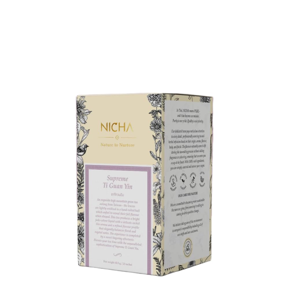 นิชา Tieguanyin Oolong Tea Bags – Premium Chinese Loose Leaf Tea in Sachets – Highly Aromatic Floral Notes (25 Sachets)