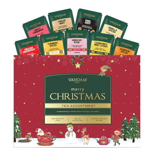 VAHDAM, Limited Edition - Hanukkah Tea Gift Basket | 9 Delicious Variety Pyramid Tea Bags | Perfect Hanukkah Gift for Friends and Family