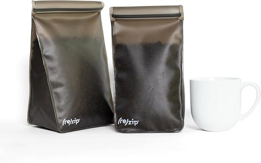 (re) zip 2-Piece Reusable Coffee & Tea Storage Bags – Airtight, Leakproof, Freezer and Dishwasher Safe, BPA-Free, Food-Grade PEVA – Ideal for Bulk Bins – 6 & 8 Cup Sizes