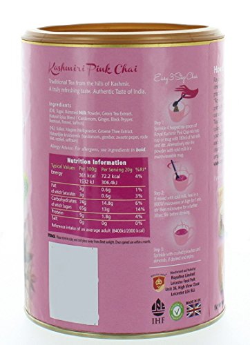 Royal Chai premium instant tea, Sweetened Kashmiri pink chai 400g tub
