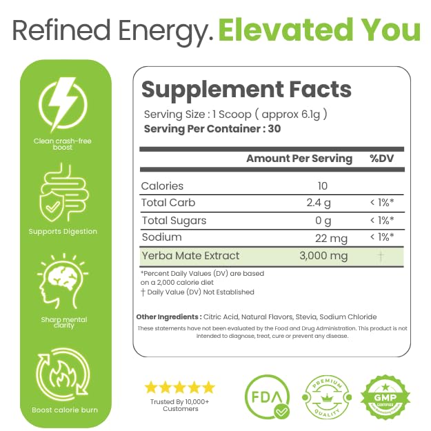 Liv Matte Yerba Mate Instant Tea Powder Sugar Free Natural Caffeine, Strawberry Lemon, 30 Servings