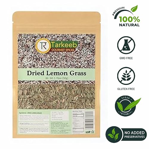 Tarkeeb Lemongrass – Dried Lemon Grass cut and sifted | Used for Cooking and Tea | All Natural | Gluten Free | NON-GMO | Vegan | Net Weight: 1.76oz/50g | Indian Origin |
