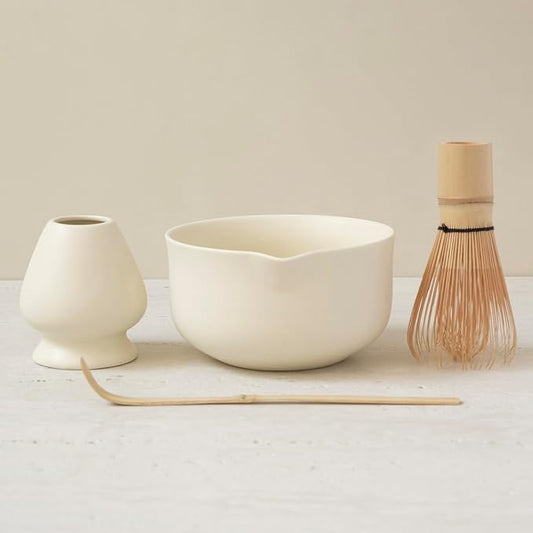 Wenshuo Matcha Kit - Premium Matcha Whisk Set with Traditional Bamboo Tools, Ideal Matcha Tea Set for Home (Crème)