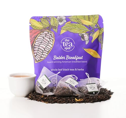 The Tea Spot Bolder Breakfast Tea with Dark Chocolate Flavoring | Blend of Black Tea, Pu’erh Tea, Calendula Flowers, Sunflower Petals, and Chocolate Flavoring | 15 Tea Bags