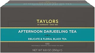 Taylors of Harrogate Afternoon Darjeeling, Black Tea, Individually Wrapped Bags 100 Count (Pack of 1), Delicate, Sweet & Floral, Caffeinated, Enjoy Hot or Iced, 100 Teabags