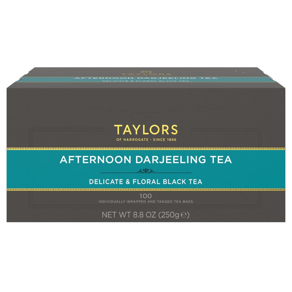 Taylors of Harrogate Afternoon Darjeeling, Black Tea, Individually Wrapped Bags 100 Count, Delicate, Sweet & Floral, Caffeinated, Enjoy Hot or Iced