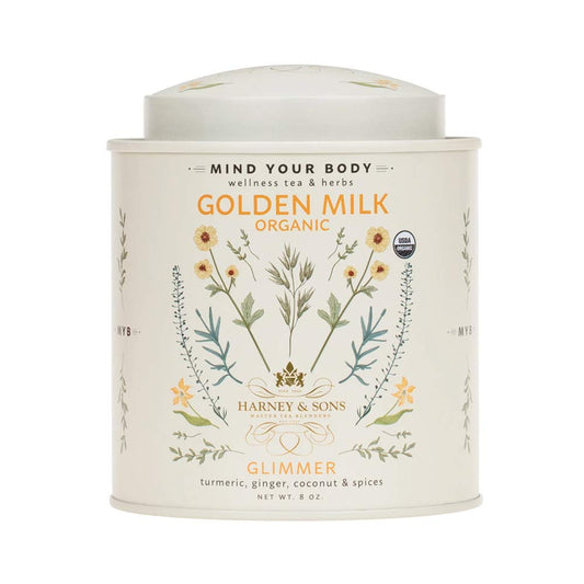 Harney & Sons Golden Milk Powder Tin, Turmeric Spice Blend, 8 oz | Caffeine-free blend with organic turmeric, ginger, co