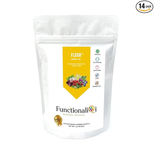 FunctionaliQi Flush Herbal Tea for Urinary Health - Marshmallow Root Milk Thistle Cornsilk and Goldenseal, Hibiscus Blend with Nettles