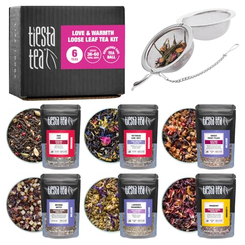 Tiesta Tea - Love & Warmth Loose Leaf Tea Gift Set, Loose Leaf, 6-Flavor Premium Variety Pack with Ball Strainer for Steeping, Brewing, and Enjoying, Valentines Day Assortment to Make Hot or Iced