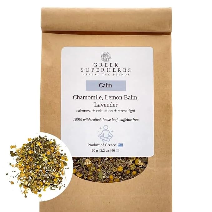 Calm Tea | Loose Herbal Tea for Relaxation | Lavender Buds, Chamomile Flowers, Lemon Balm Leaves | 100% Wild Crafted, Caffeine Free, Natural, Earthy Flavor | 30G (1.1OZ)