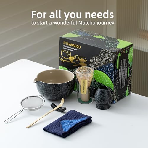 Teanagoo Matcha Whisk Set Black,7 Pcs Matcha Set,Matcha Kit for Ceremony,Tradition Tea Set for Making Breakfast/Latte